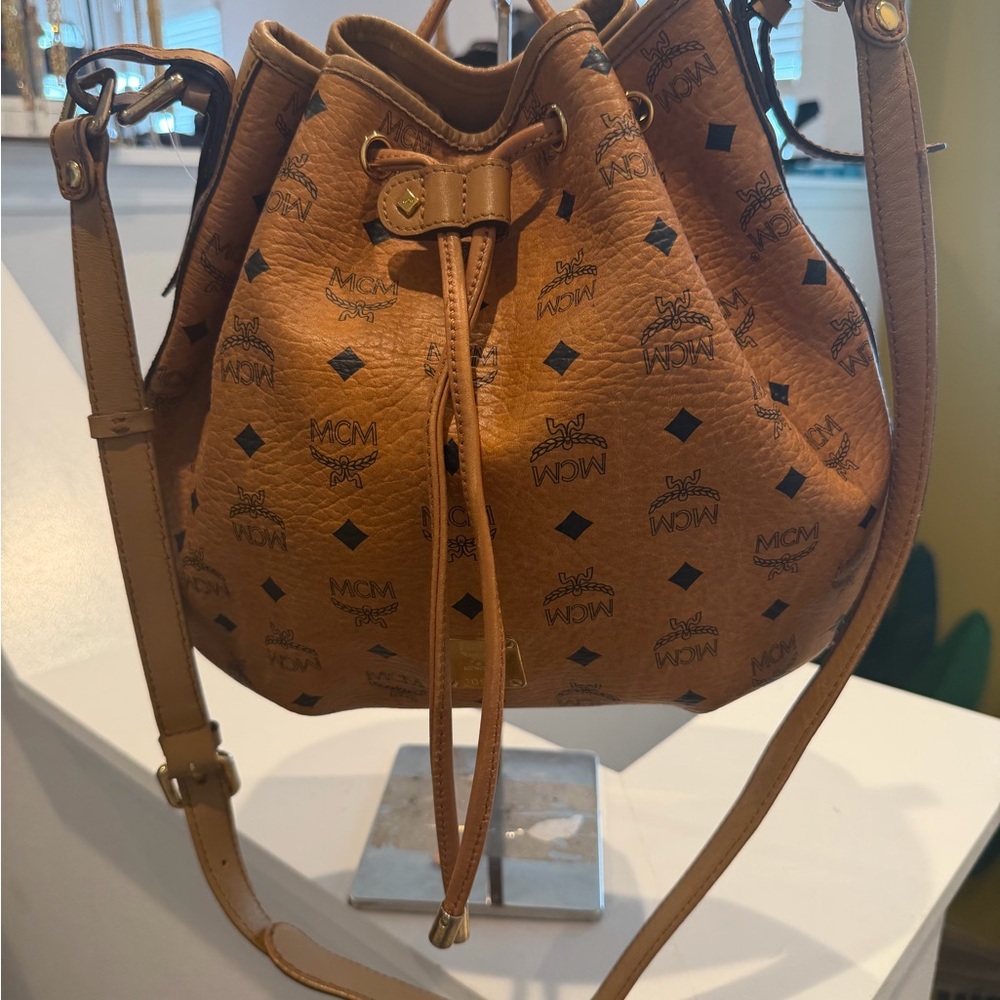 MCM Cognac Visetos Monogram Drawstring Crossbody